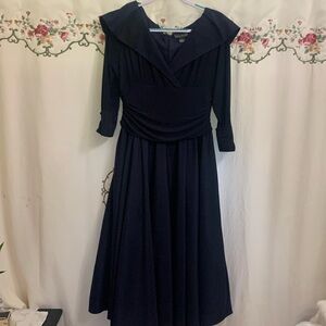 Long elegant dress stretch top to waistline good condition color dark blue
